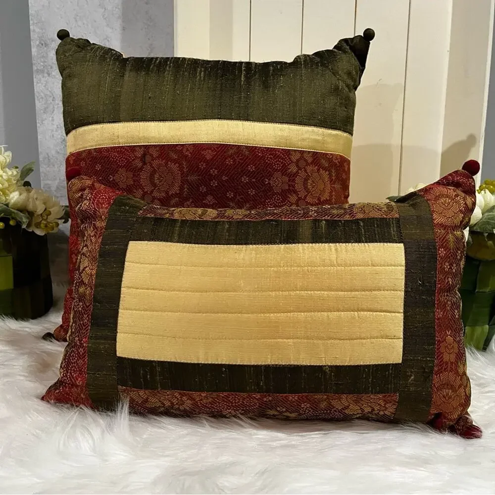 NEW Set Pier One Imports Silk Shantung Asian Floral Multi Colored Throw Pillow